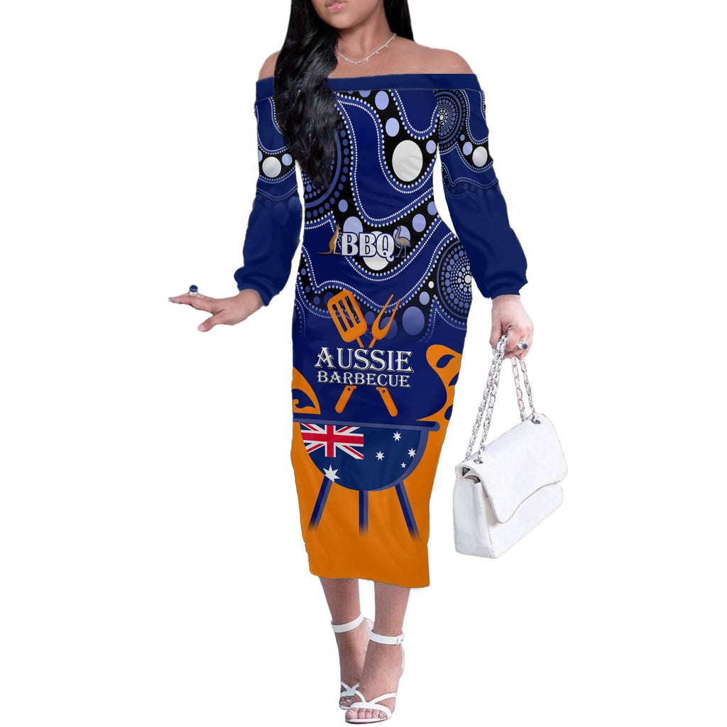personalised-australia-barbecue-off-the-shoulder-long-sleeve-dress-aussie-lovers-bbq-indigenous-version