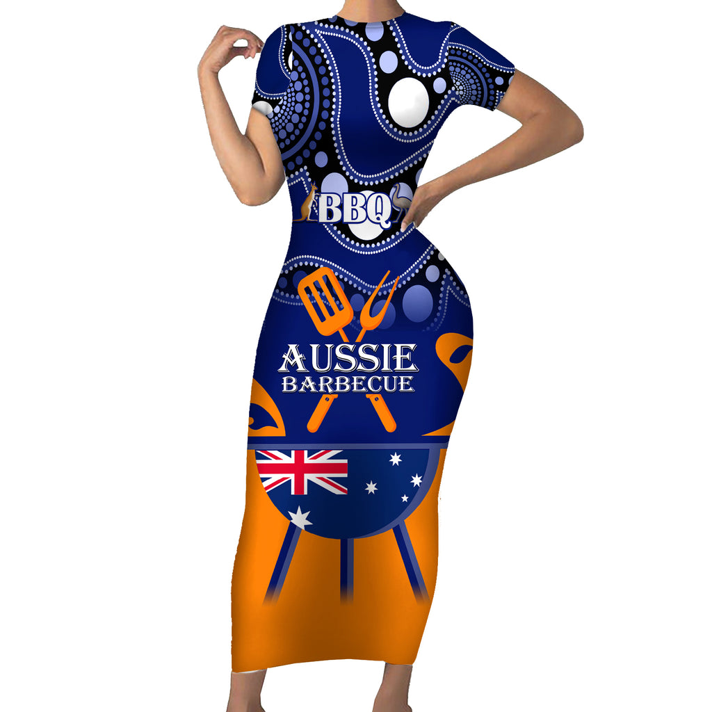 personalised-australia-barbecue-short-sleeve-bodycon-dress-aussie-lovers-bbq-indigenous-version