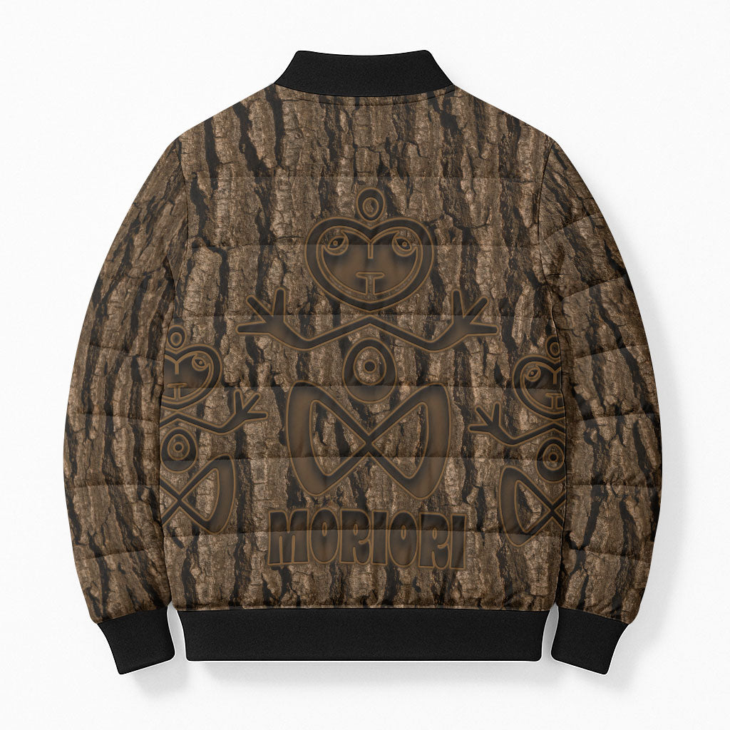 Kioranga Moriori New Zealand Bomber Puffer Jacket Kopi Rakau Carving Art