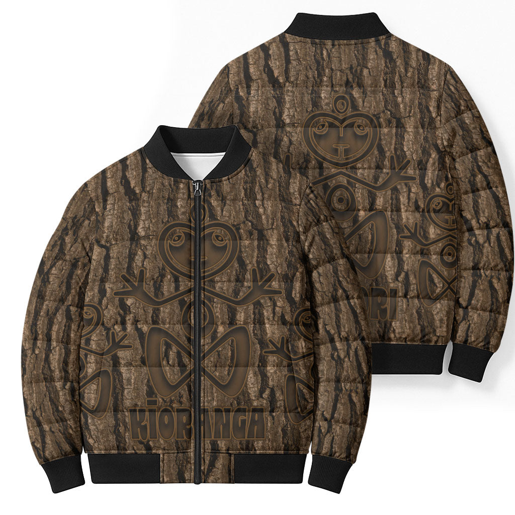 Kioranga Moriori New Zealand Bomber Puffer Jacket Kopi Rakau Carving Art