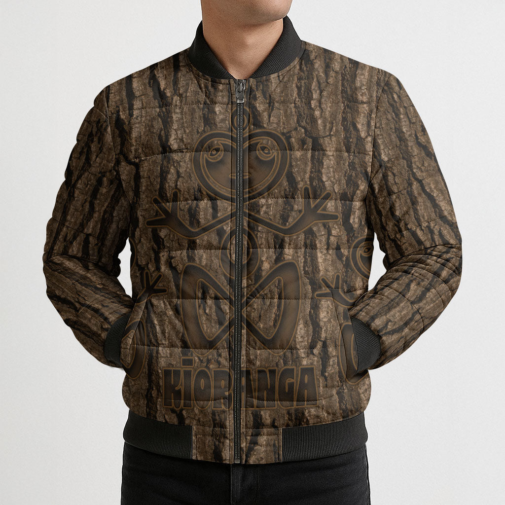 Kioranga Moriori New Zealand Bomber Puffer Jacket Kopi Rakau Carving Art