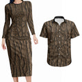 Kioranga Moriori New Zealand Couples Matching Long Sleeve Bodycon Dress and Hawaiian Shirt Kopi Rakau Carving Art