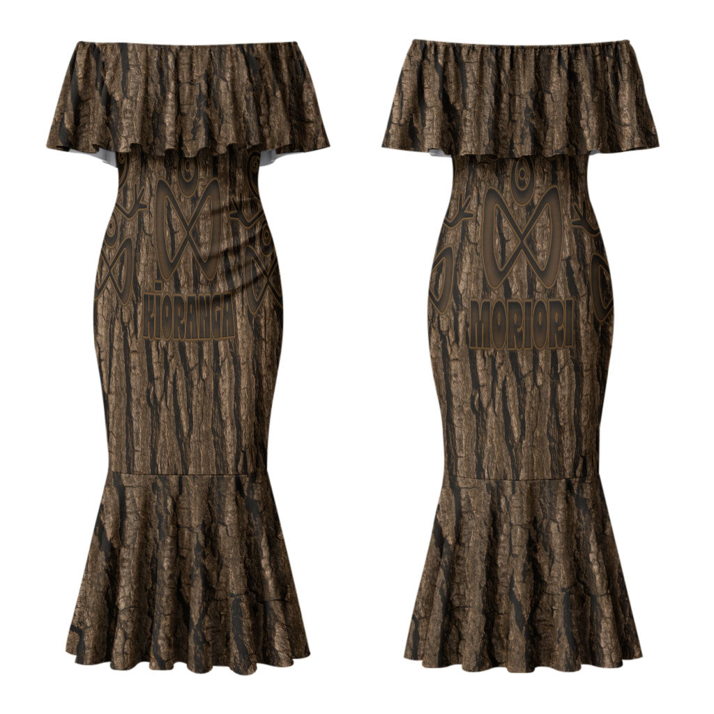 Kioranga Moriori New Zealand Couples Matching Mermaid Dress and Long Sleeve Button Shirt Kopi Rakau Carving Art