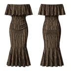 Kioranga Moriori New Zealand Couples Matching Mermaid Dress and Long Sleeve Button Shirt Kopi Rakau Carving Art