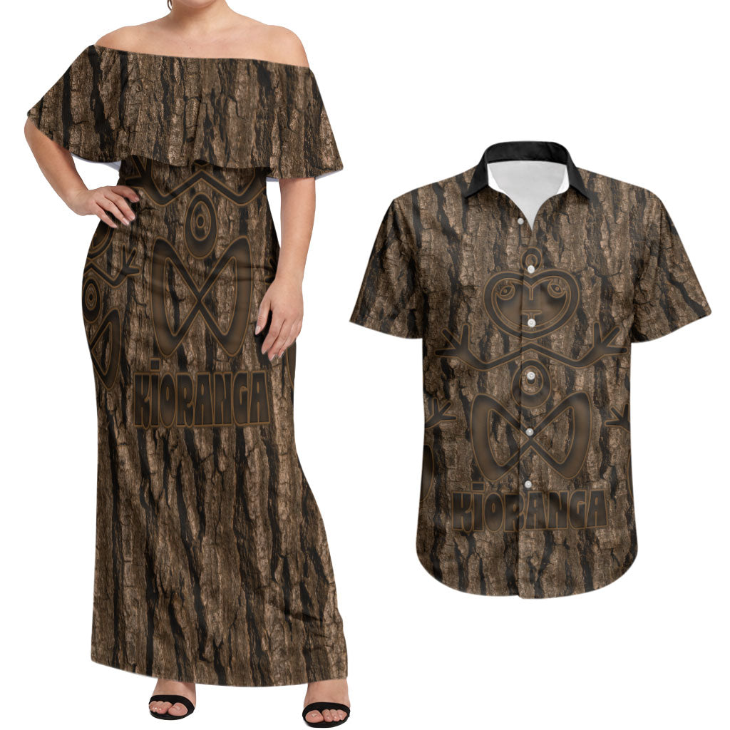 Kioranga Moriori New Zealand Couples Matching Off Shoulder Maxi Dress and Hawaiian Shirt Kopi Rakau Carving Art