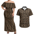 Kioranga Moriori New Zealand Couples Matching Off Shoulder Maxi Dress and Hawaiian Shirt Kopi Rakau Carving Art