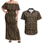 Kioranga Moriori New Zealand Couples Matching Off Shoulder Maxi Dress and Hawaiian Shirt Kopi Rakau Carving Art
