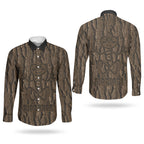 Kioranga Moriori New Zealand Couples Matching Off Shoulder Maxi Dress and Long Sleeve Button Shirt Kopi Rakau Carving Art