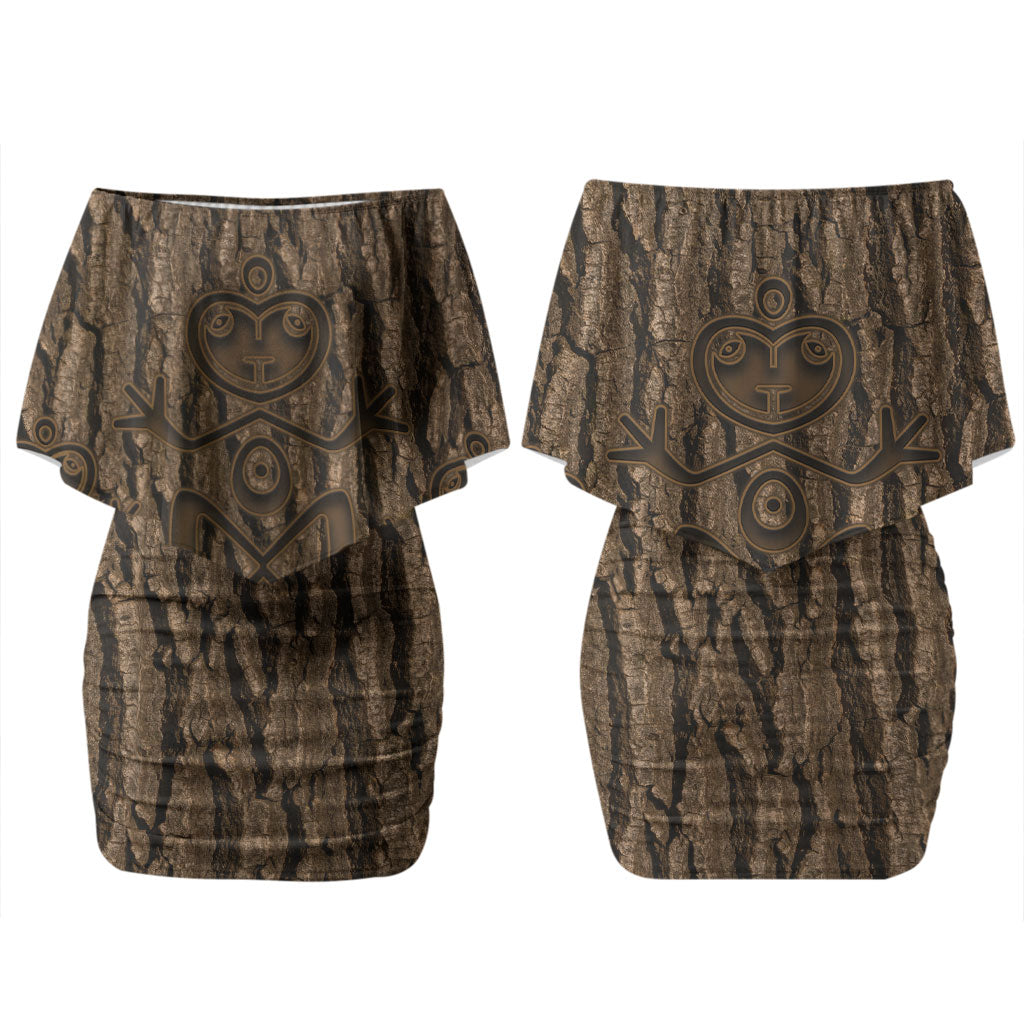 Kioranga Moriori New Zealand Couples Matching Off Shoulder Short Dress and Hawaiian Shirt Kopi Rakau Carving Art