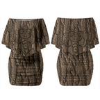 Kioranga Moriori New Zealand Couples Matching Off Shoulder Short Dress and Hawaiian Shirt Kopi Rakau Carving Art