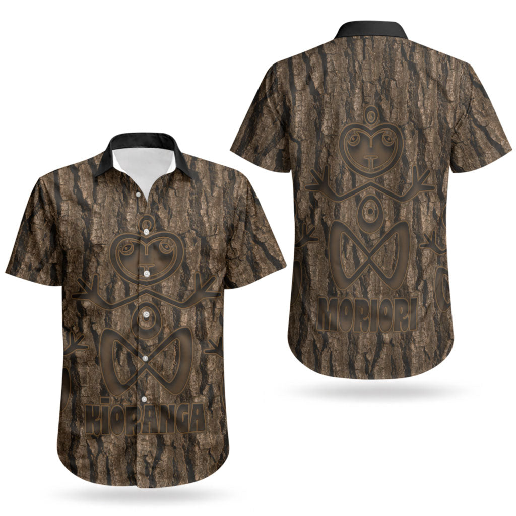 Kioranga Moriori New Zealand Couples Matching Off Shoulder Short Dress and Hawaiian Shirt Kopi Rakau Carving Art
