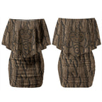 Kioranga Moriori New Zealand Couples Matching Off Shoulder Short Dress and Long Sleeve Button Shirt Kopi Rakau Carving Art