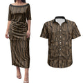 Kioranga Moriori New Zealand Couples Matching Puletasi and Hawaiian Shirt Kopi Rakau Carving Art