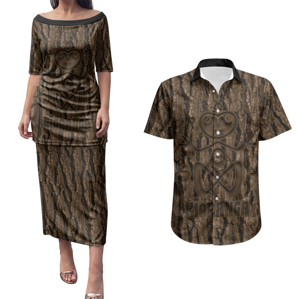 Kioranga Moriori New Zealand Couples Matching Puletasi and Hawaiian Shirt Kopi Rakau Carving Art