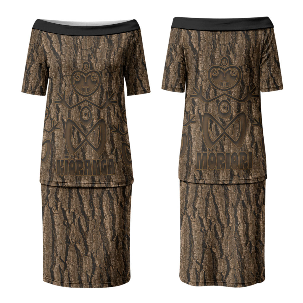 Kioranga Moriori New Zealand Couples Matching Puletasi and Hawaiian Shirt Kopi Rakau Carving Art