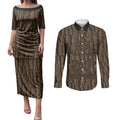 Kioranga Moriori New Zealand Couples Matching Puletasi and Long Sleeve Button Shirt Kopi Rakau Carving Art