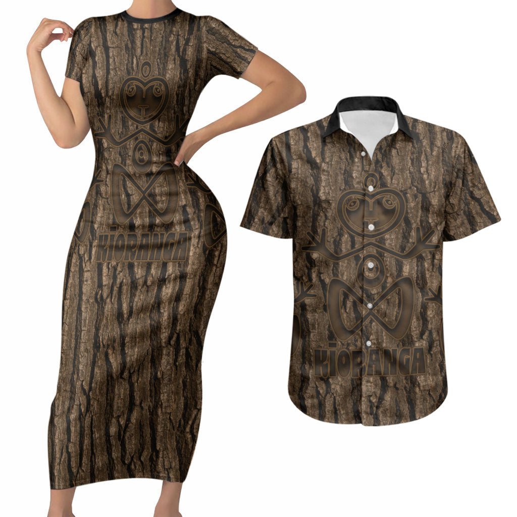 Kioranga Moriori New Zealand Couples Matching Short Sleeve Bodycon Dress and Hawaiian Shirt Kopi Rakau Carving Art