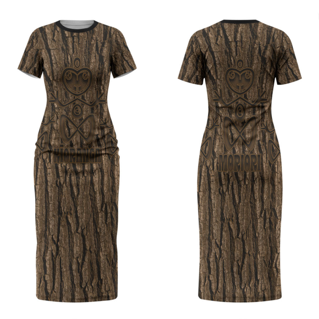 Kioranga Moriori New Zealand Couples Matching Short Sleeve Bodycon Dress and Hawaiian Shirt Kopi Rakau Carving Art