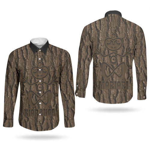 Kioranga Moriori New Zealand Couples Matching Short Sleeve Bodycon Dress and Long Sleeve Button Shirt Kopi Rakau Carving Art
