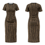 Kioranga Moriori New Zealand Couples Matching Short Sleeve Bodycon Dress and Long Sleeve Button Shirt Kopi Rakau Carving Art