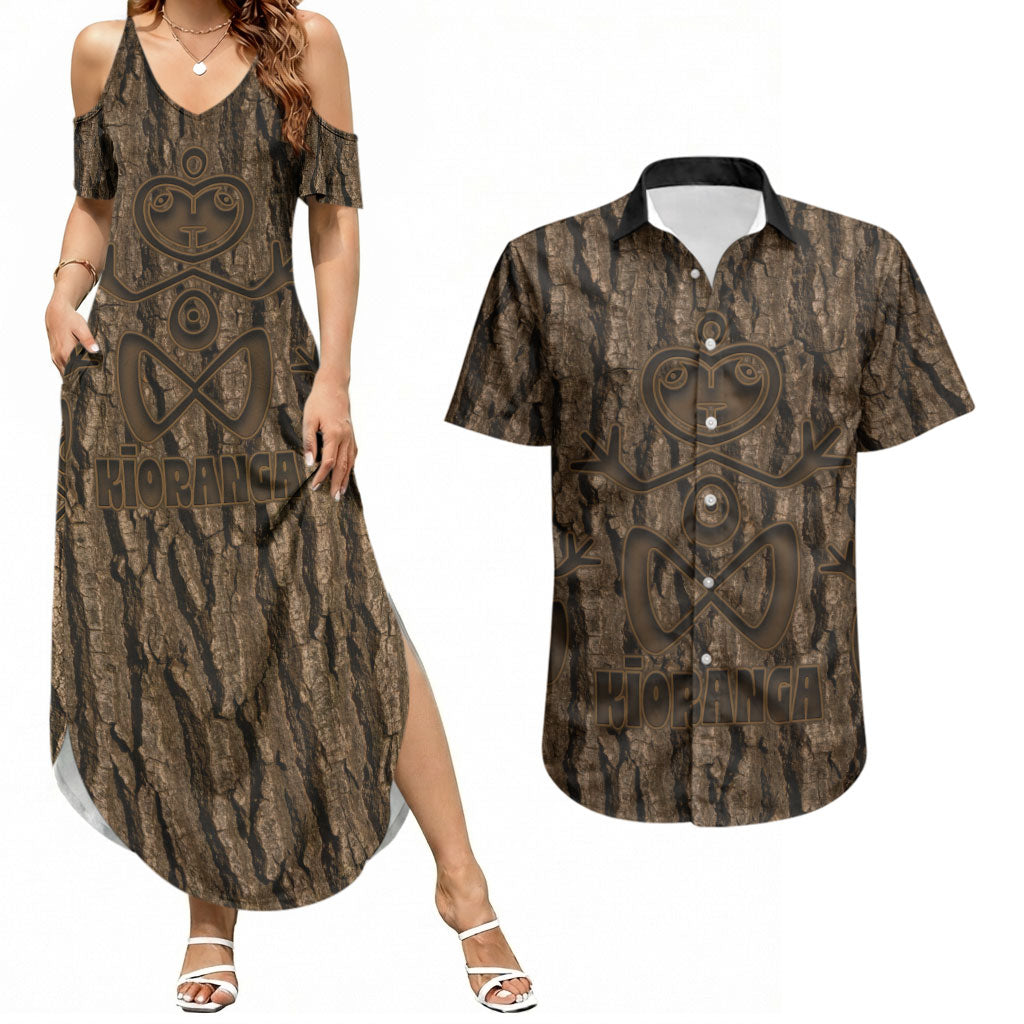 Kioranga Moriori New Zealand Couples Matching Summer Maxi Dress and Hawaiian Shirt Kopi Rakau Carving Art