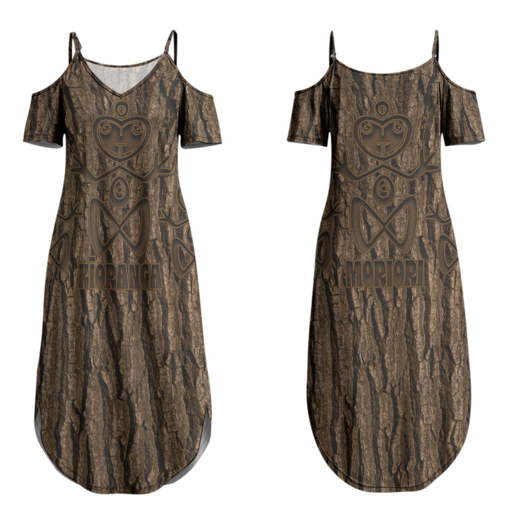 Kioranga Moriori New Zealand Couples Matching Summer Maxi Dress and Hawaiian Shirt Kopi Rakau Carving Art