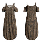 Kioranga Moriori New Zealand Couples Matching Summer Maxi Dress and Long Sleeve Button Shirt Kopi Rakau Carving Art