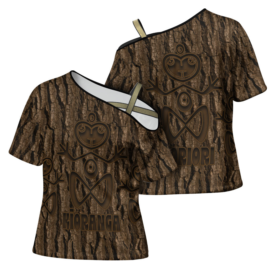 Kioranga Moriori New Zealand Cross Shoulder Shirt Kopi Rakau Carving Art