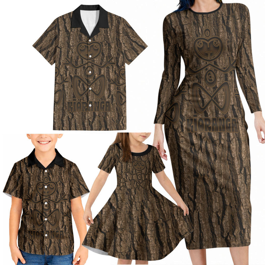 Kioranga Moriori New Zealand Family Matching Long Sleeve Bodycon Dress and Hawaiian Shirt Kopi Rakau Carving Art