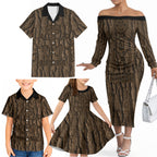 Kioranga Moriori New Zealand Family Matching Off The Shoulder Long Sleeve Dress and Hawaiian Shirt Kopi Rakau Carving Art