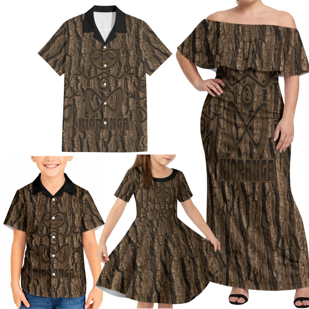 Kioranga Moriori New Zealand Family Matching Off Shoulder Maxi Dress and Hawaiian Shirt Kopi Rakau Carving Art