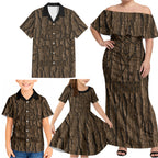 Kioranga Moriori New Zealand Family Matching Off Shoulder Maxi Dress and Hawaiian Shirt Kopi Rakau Carving Art