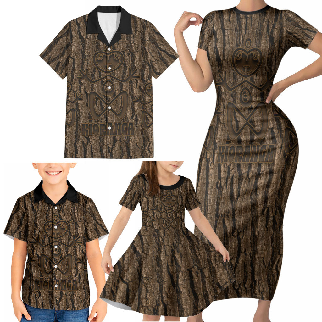 Kioranga Moriori New Zealand Family Matching Short Sleeve Bodycon Dress and Hawaiian Shirt Kopi Rakau Carving Art