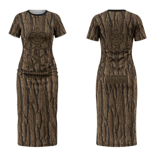 Kioranga Moriori New Zealand Family Matching Short Sleeve Bodycon Dress and Hawaiian Shirt Kopi Rakau Carving Art