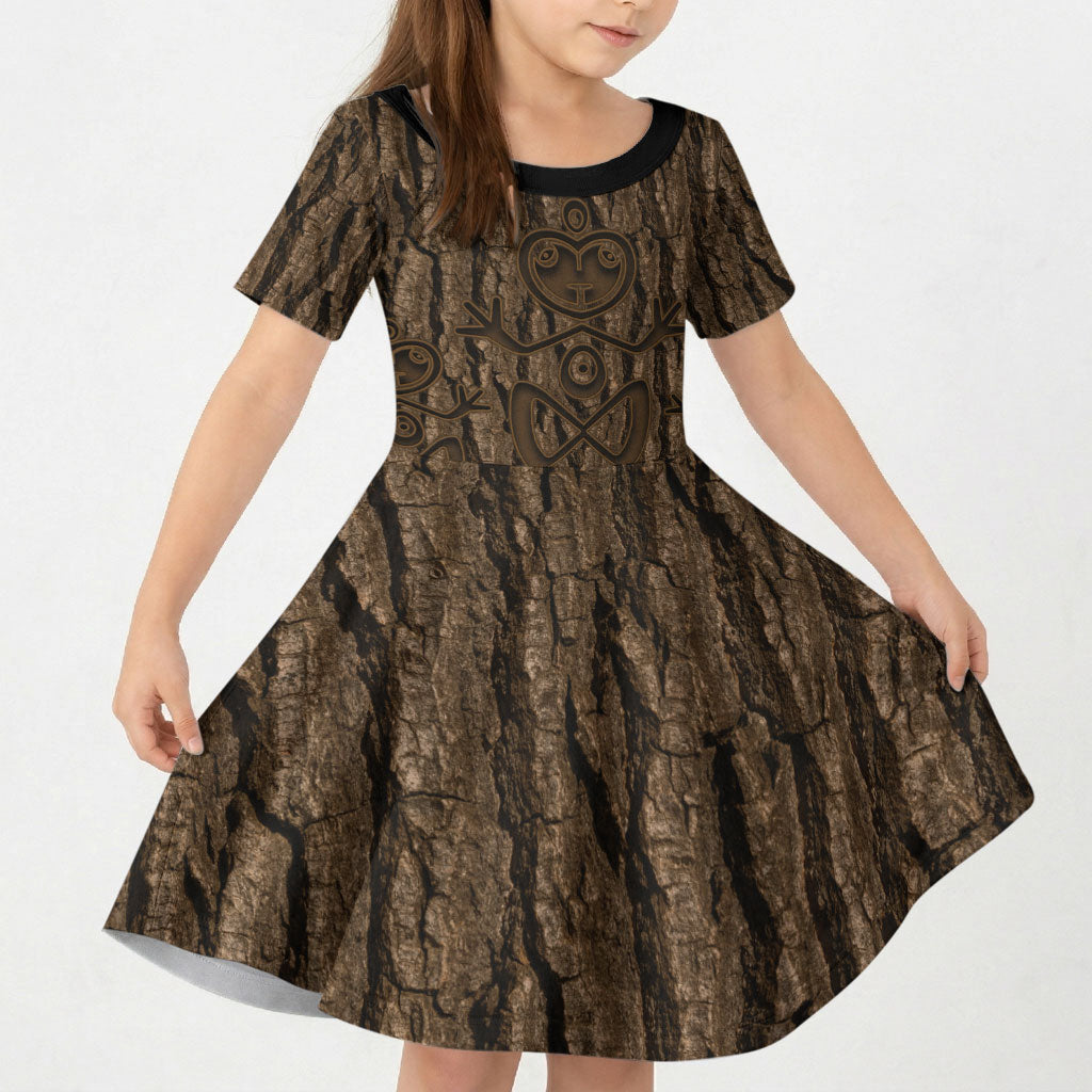 Kioranga Moriori New Zealand Kid Short Sleeve Dress Kopi Rakau Carving Art