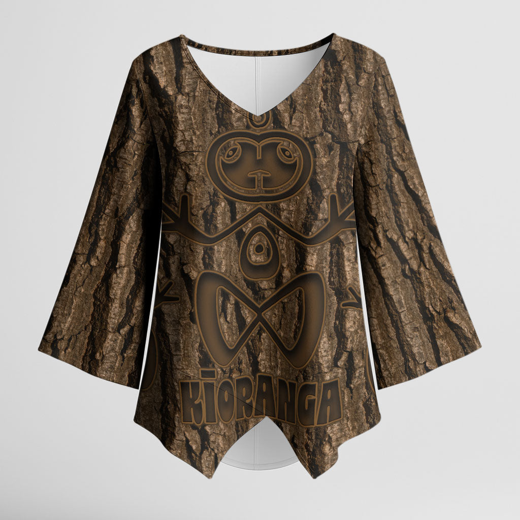 Kioranga Moriori New Zealand Kimono Sleeve Blouse Kopi Rakau Carving Art