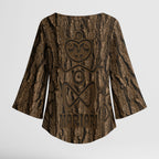 Kioranga Moriori New Zealand Kimono Sleeve Blouse Kopi Rakau Carving Art