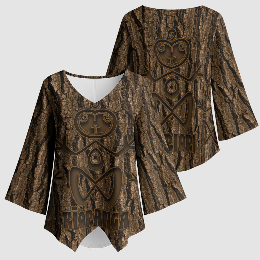 Kioranga Moriori New Zealand Kimono Sleeve Blouse Kopi Rakau Carving Art