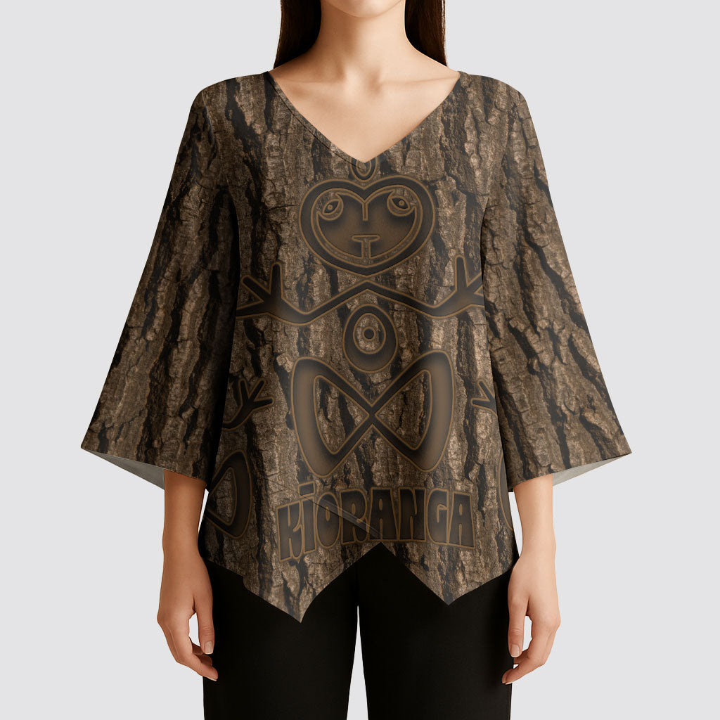 Kioranga Moriori New Zealand Kimono Sleeve Blouse Kopi Rakau Carving Art