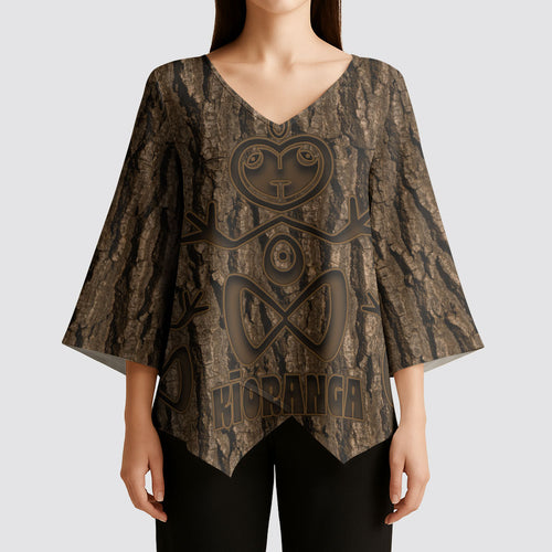 Kioranga Moriori New Zealand Kimono Sleeve Blouse Kopi Rakau Carving Art