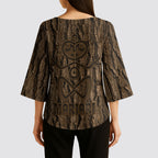 Kioranga Moriori New Zealand Kimono Sleeve Blouse Kopi Rakau Carving Art