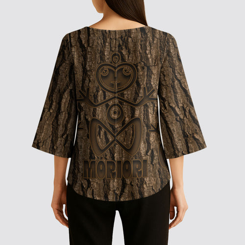 Kioranga Moriori New Zealand Kimono Sleeve Blouse Kopi Rakau Carving Art