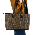 Kioranga Moriori New Zealand Leather Tote Bag Kopi Rakau Carving Art