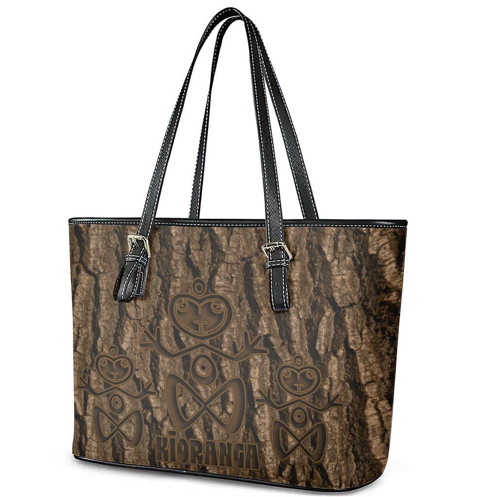 Kioranga Moriori New Zealand Leather Tote Bag Kopi Rakau Carving Art