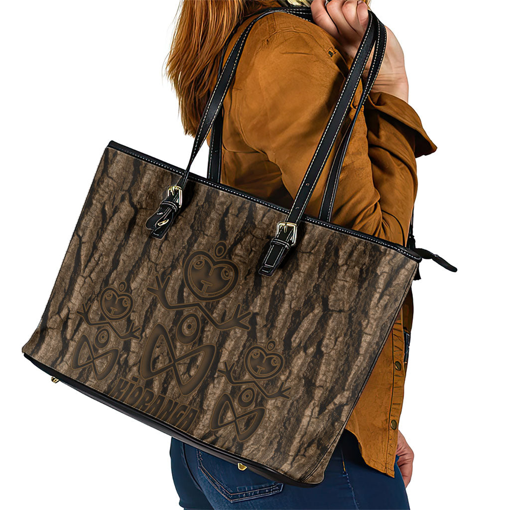 Kioranga Moriori New Zealand Leather Tote Bag Kopi Rakau Carving Art