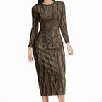 Kioranga Moriori New Zealand Long Sleeve Bodycon Dress Kopi Rakau Carving Art
