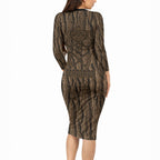 Kioranga Moriori New Zealand Long Sleeve Bodycon Dress Kopi Rakau Carving Art