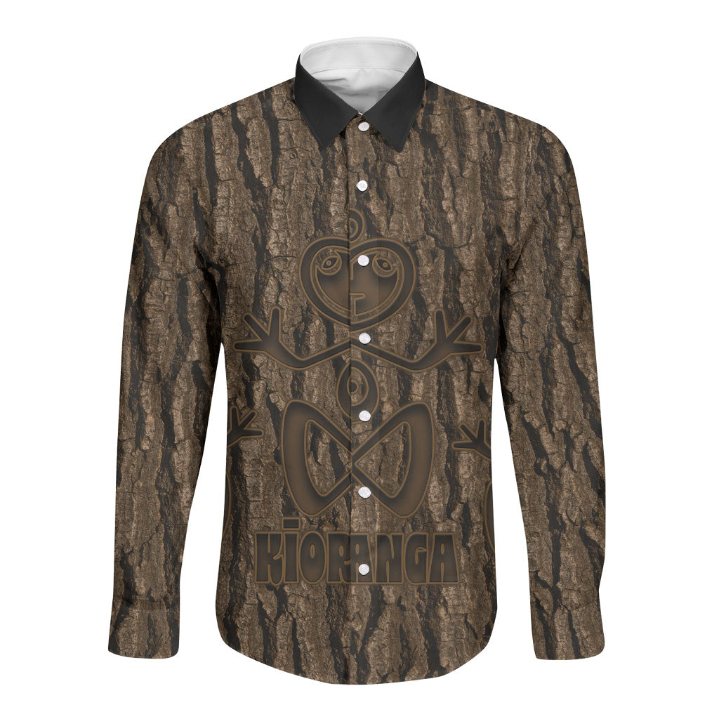 Kioranga Moriori New Zealand Long Sleeve Button Shirt Kopi Rakau Carving Art