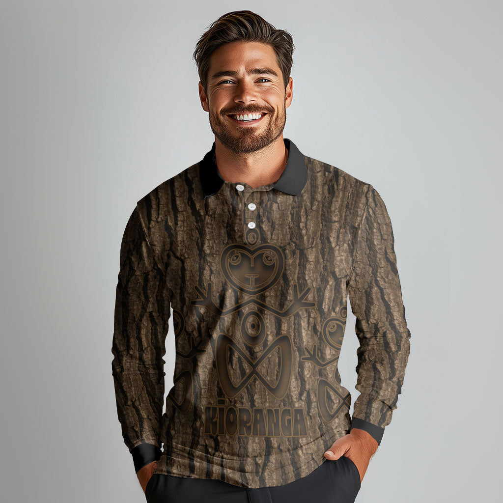 Kioranga Moriori New Zealand Long Sleeve Polo Shirt Kopi Rakau Carving Art