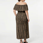 Kioranga Moriori New Zealand Off Shoulder Maxi Dress Kopi Rakau Carving Art
